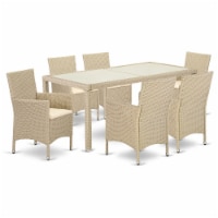 LUVL7-53V 7 pc Outdoor-Furniture Wicker Backyard Dining Set for 6 in Cream Finish