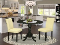 3Pc Round 42  Table With Two 9-Inch Drop Leaves & 2 Parson Chair ,Color Eggnog