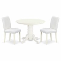 East West Furniture Shelton 3-piece Dining Set with Leather Seat in Linen White