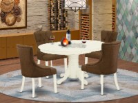 5Pc Dining Set- Oval Table with Four Chairs with Dark Coffee Fabric,Linen White