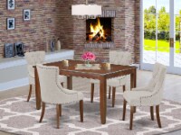 5Pc Dining Set -Table & Four Four Chairs with Doeskin Fabric, Mahogany