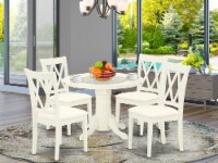 5Pc Dining Set -Round Table & Four Double X Back Linen Seat Chairs, White