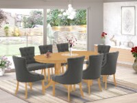 East West Furniture Vancouver 9-piece Wood Dining Set in Oak/Dark Gotham Gray