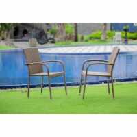 East West Furniture JULC102A Jubi Patio Chair with Cushion, Brown Wicker & Beige Cushion - Se