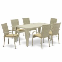 GUGU7-03A 7Pc Outdoor-Furniture Natural Color Wicker Dining Set