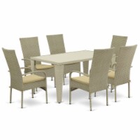 GUOS7-03A 7Pc Outdoor-Furniture Natural Color Wicker Dining Set