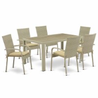 JUGU7-03A 7Pc Outdoor-Furniture Natural Color Wicker Dining Set