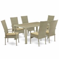 JUOS7-03A 7Pc Outdoor-Furniture Natural Color Wicker Dining Set