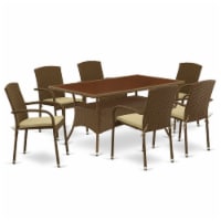OSJU7-02A 7Pc Outdoor-Furniture Brown Wicker Dining Set