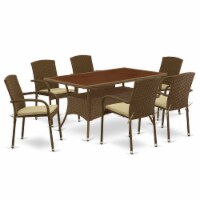 OSJU7-02A 7Pc Outdoor-Furniture Brown Wicker Dining Set