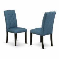 East West Furniture Elsa 41  Fabric Dining Chairs in Black/Blue (Set of 2)