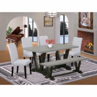 Dining Table and Dining Room Bench, 4 Grey Chairs with High Back - Wire Brushed Black Finish