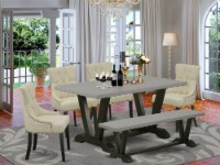 V696FR102-6 6-Pc Dining Set-4 Chairs, a Bench Top & 1 Table Top -Black