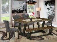 East West Furniture V-Style 6-piece Wood Dining Set in Jacobean/Black