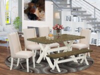 East West Furniture X-Style 6-piece Wood Dining Table Set in Linen White/Cream