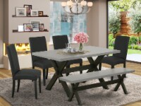 6-Pc Dining Set- 4 Chairs-Top & Wooden Cross Legs Wood table & Bench-& Black