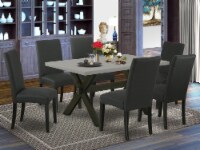 7-Piece Dining Set- 6 Chairs - Table Top & Wooden Cross Legs - Cement & Black