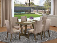 East West Furniture V-Style 7-piece Dining Room Table Set in Dark Khaki Brown