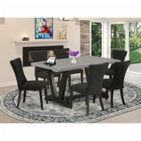 7 pc Dining Room Table Set and 6 Black Linen Dining Chairs with Back Brushed Black Finish