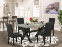 5-Piece Dining Set- 4 Chairs - Table Top & Wooden Cross Legs - Cement & Black