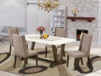 5-Pc Table Set Included 4 Chairs & Table with Linen White Table Top - Jacobean