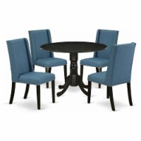 East West Furniture Dublin 5-piece Wood Kitchen Set in Black/Mineral Blue