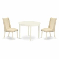 East West Furniture Boston 3-piece Wood Dining Set in Linen White