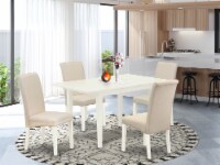 NOBA5-LWH-01 5-Piece Table Set - 4 Chairs & Small Rectangle Table - Linen White