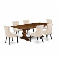 ALAFR7-81-02 outdoor dining table set with Black Finish Chairs Legs and Light Beige Linen