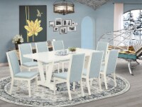 9Pc Table Set- a  Table & 8 Chairs, Linen Fabric,Medium Size Table