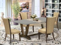 V797VE703-5 5Pc Table set-a table & 4 Chairs with Brown Color Linen Fabric
