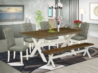 V077EL207-6 6-Pc Dining Set- 4 Chairs - Top & Wooden Legs Table & Bench