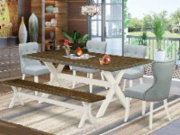X077SI215-6 6-Pc Dining Set- 4 Chairs-Top & Cross Legs Table & Dining Bench