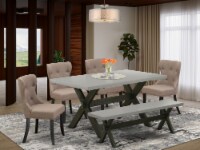 6-Pc Table Set- 4 Chairs-Top & Wooden Cross Legs table & Indoor Bench-& Black