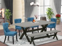6-Pc Dinette Set- 4 Chairs-Top & Wooden Cross Legs table & Wood Bench-& Black