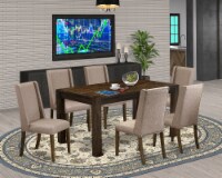 East West Furniture Celina 7-piece Wood Dining Set in Jacobean Brown/Dark Khaki