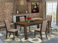 5Pc Table Set- 4 Chairs with Dark Khaki Linen Fabric-Table Top-Jacobean