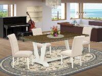 5-Piece Gorgeous kitchen table set an Table Top & 4 Linen Fabric Chairs