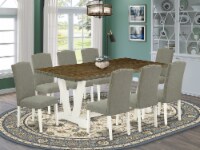9-Piece Table Set Table Top & 8 Chairs with Nails Head Chair Back,Linen White