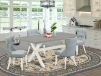 5-Pc Dining Set- 4 Chairs-Table Top & Wooden Cross Legs-& Linen White