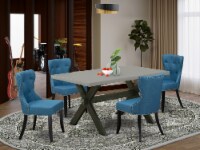 5-Pc Dinette Set- 4 Chairs-Table Top & Wooden Cross Legs-Cement & Black