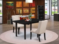 3-Pc Kitchen Table Set- 1 Butterfly Leaf Table and 2 Cream Linen Fabric Chairs