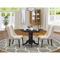 3-Pc Set 1 Table & 2 Cream Linen Fabric Dining Padded Chairs Back - Black