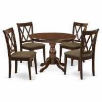 East West Furniture Hartland 5-piece Wood Dining Set with Linen Seat in Mahogany