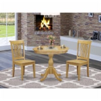 East West Furniture Antique 3-piece Dining Table and Slatted Back Chairs in Oak