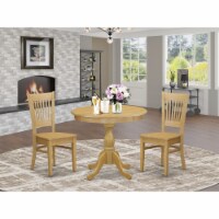East West Furniture Antique 3-piece Wood Dining Table and Slatted Chairs in Oak