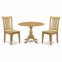 East West Furniture Dublin 3-piece Dining Table and Slatted Back Chairs in Oak