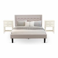 East West Furniture 3-piece Wood Queen Bedroom Set in Mist Beige/Butter Cream