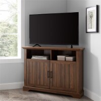 Walker Edison 44  Grooved Door Corner TV Stand in Dark Walnut