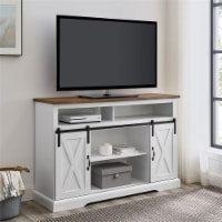 Walker Edison Engineered Wood Sliding Barn Door Highboy Console in Solid White